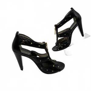 Michael Kors Black Gold Heels Studded Zip Up | Womens 6.5